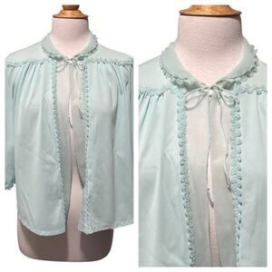 Vintage 1960s Vanity Fair Pastel Blue Nylon Bed Jacket Robe - Medium